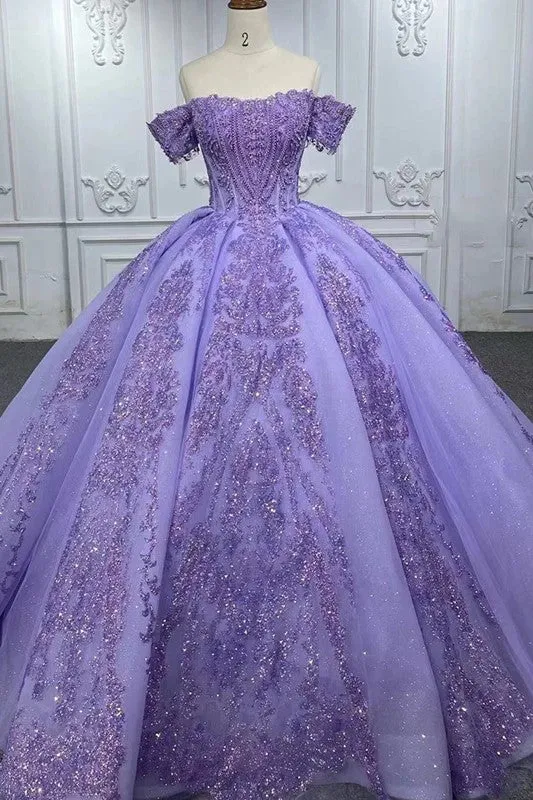 Charming Off the Shoulder Birthday Party Sweet 15 Dresses Beading Ball Gown