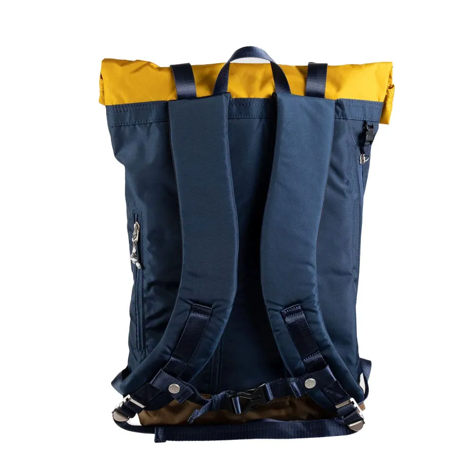 Christopher Glossy Blocking Backpack navy x mastard