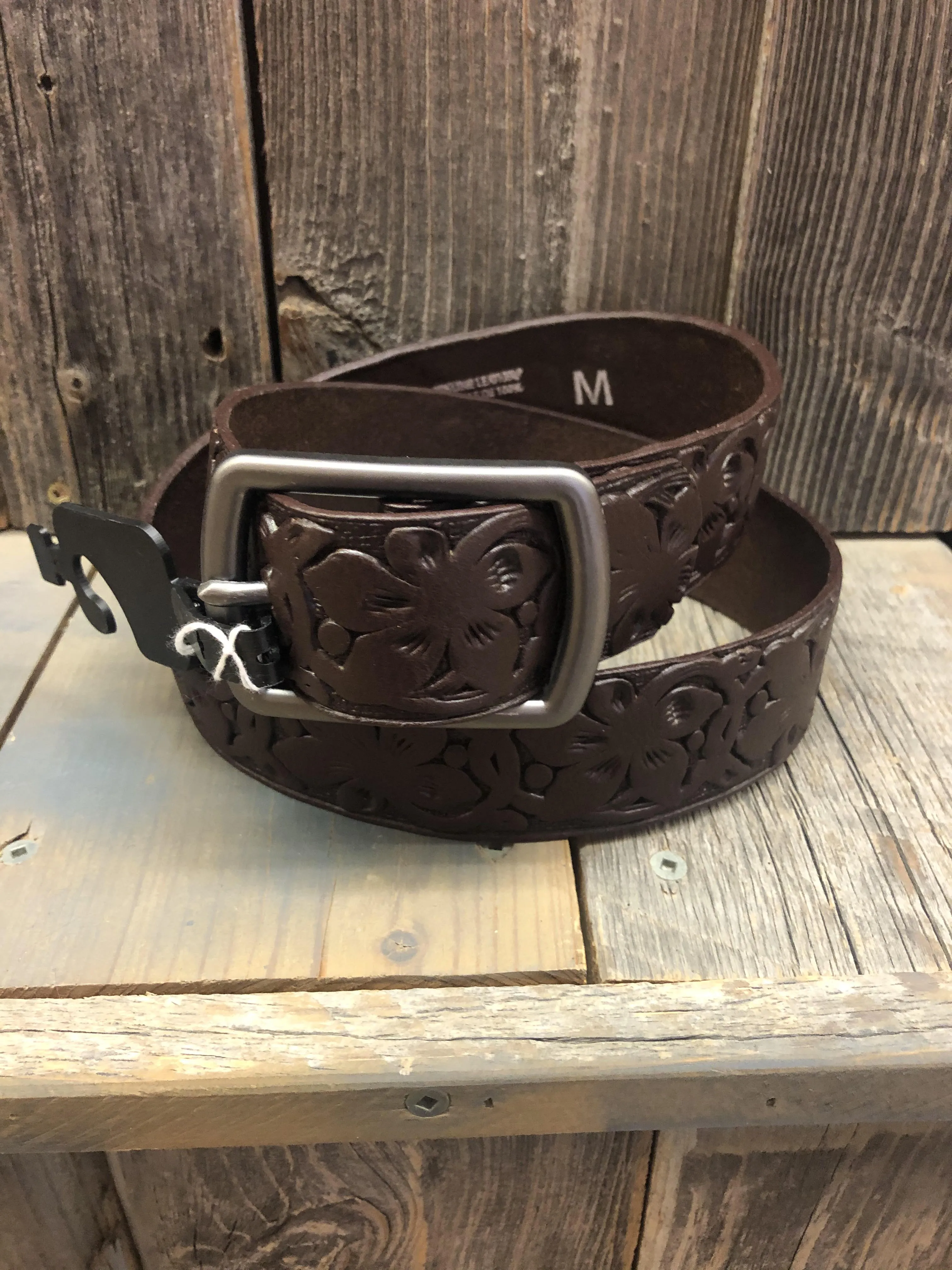 CL9025-30 S-Brown Belt Leather Embossed Floral "La Bella"