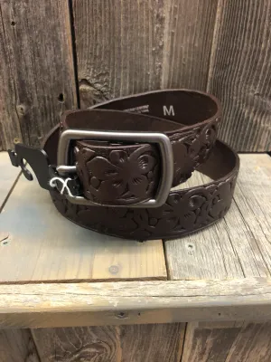 CL9025-30 S-Brown Belt Leather Embossed Floral "La Bella"