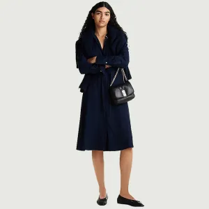 Collarless Shirt Dress - Navy