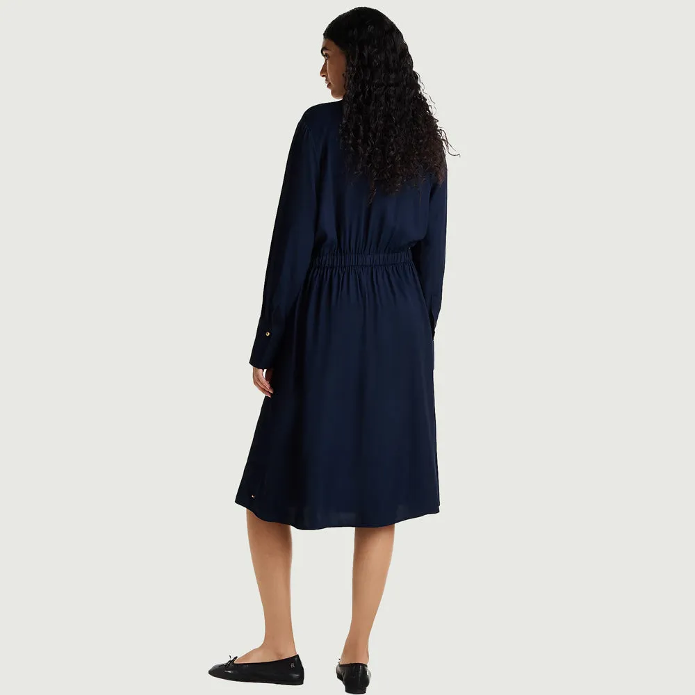 Collarless Shirt Dress - Navy