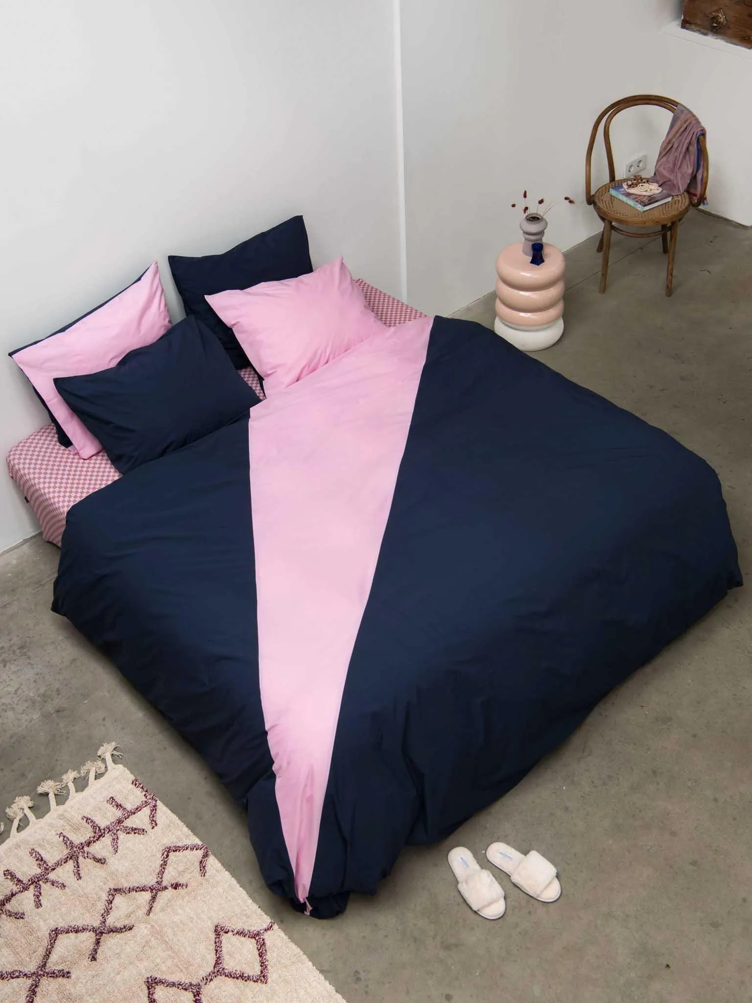 Colorblock Navy Pink dekbedovertrek