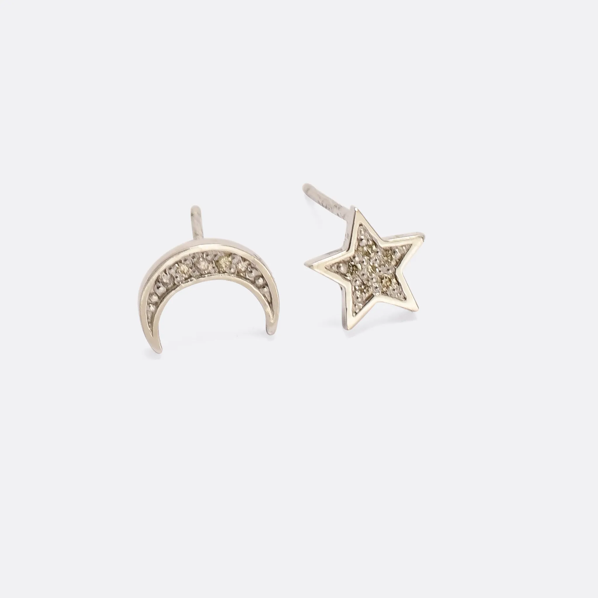 Contemporary Diamond Moon & Star Earrings