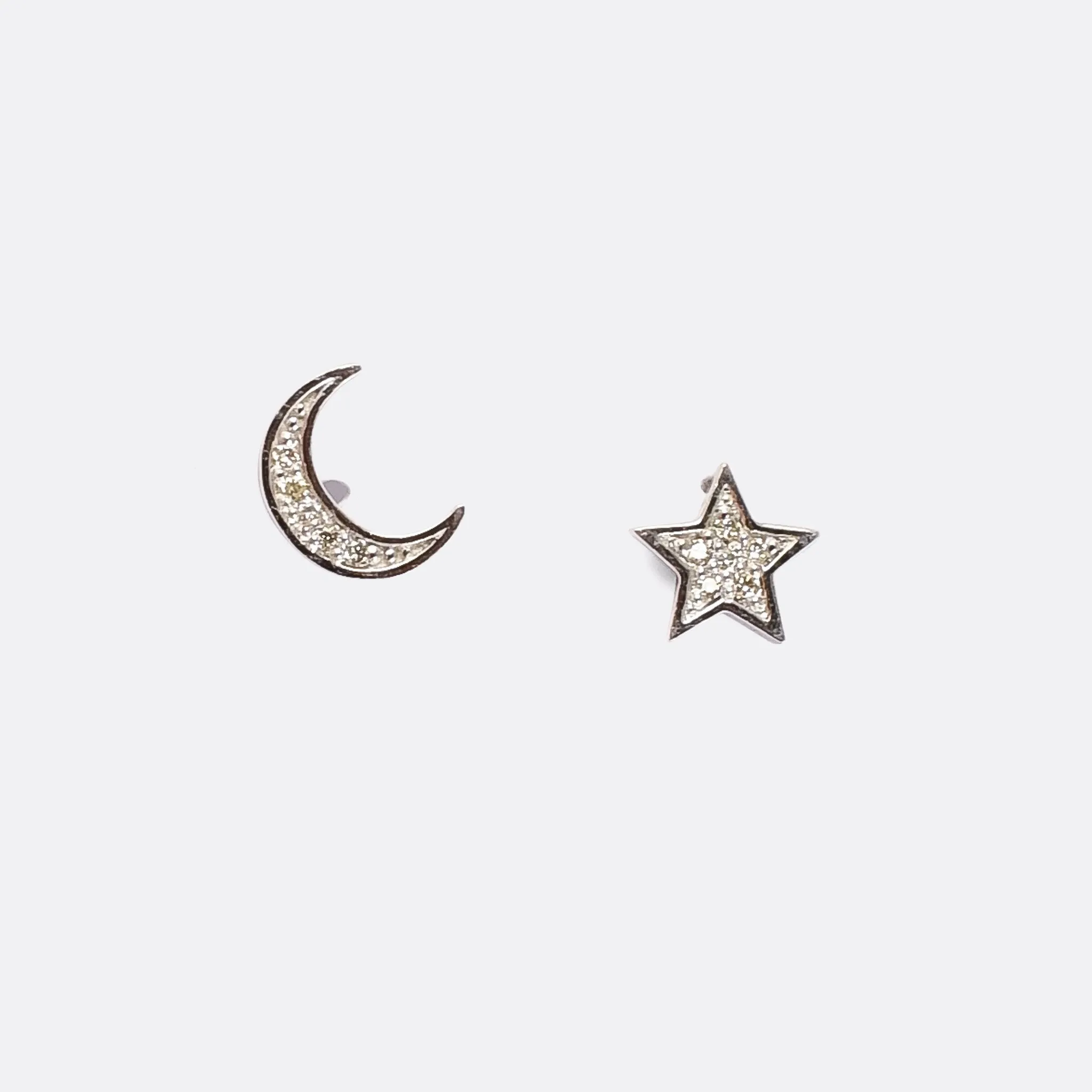 Contemporary Diamond Moon & Star Earrings