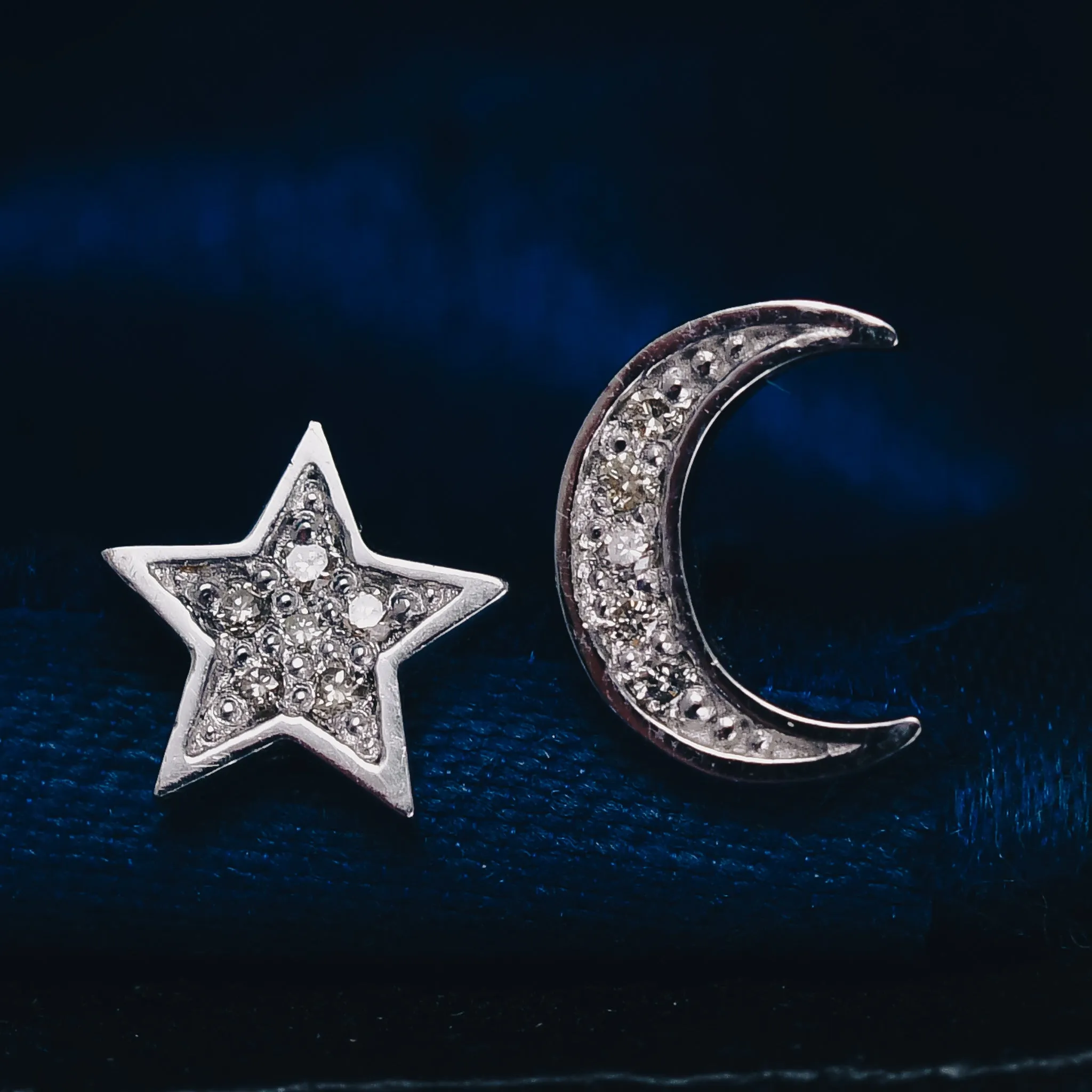 Contemporary Diamond Moon & Star Earrings