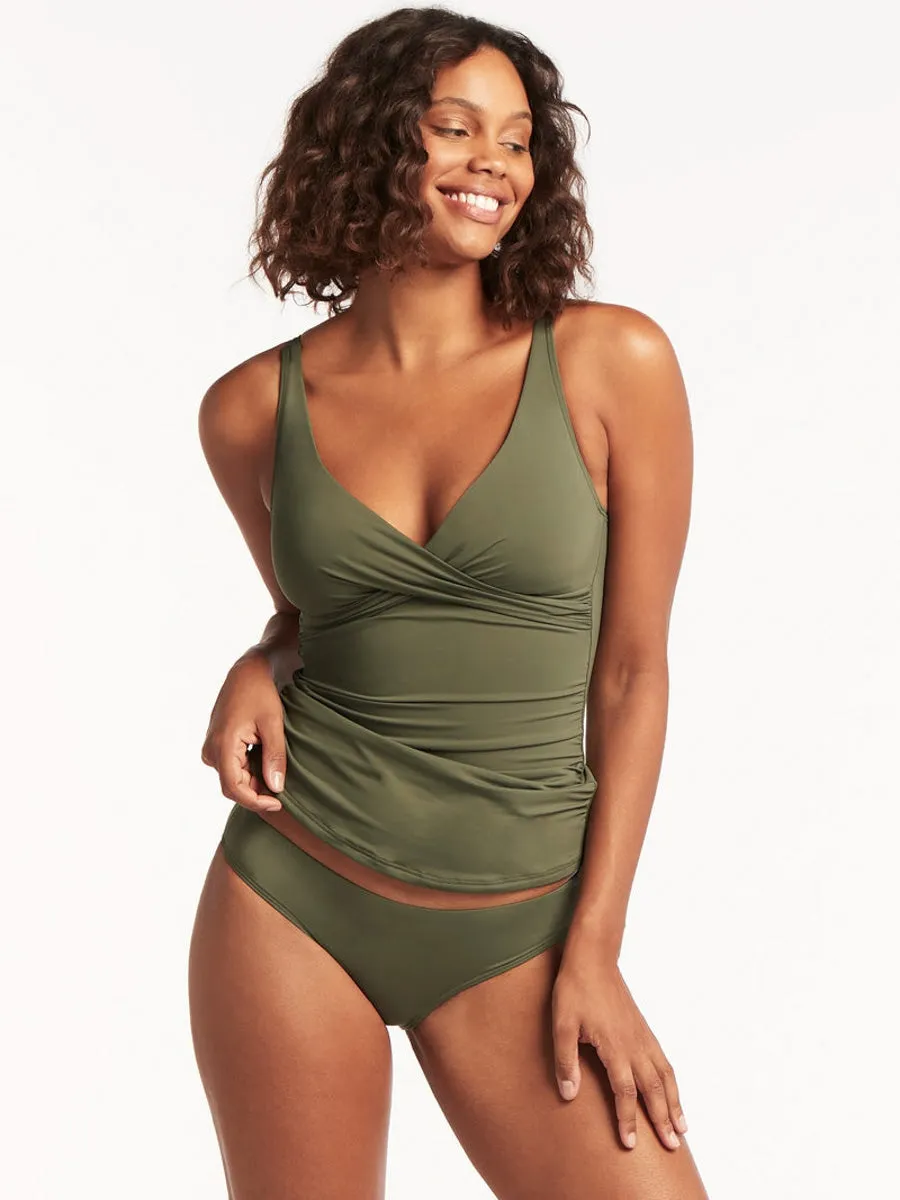 Cross Front Multifit Singlet Top In Khaki