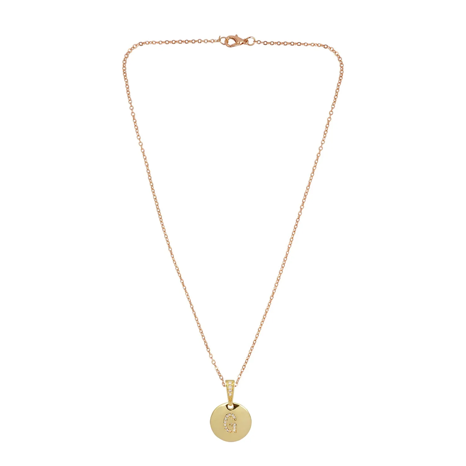 Crystal Studded Alphabet G Gold Coin Necklace