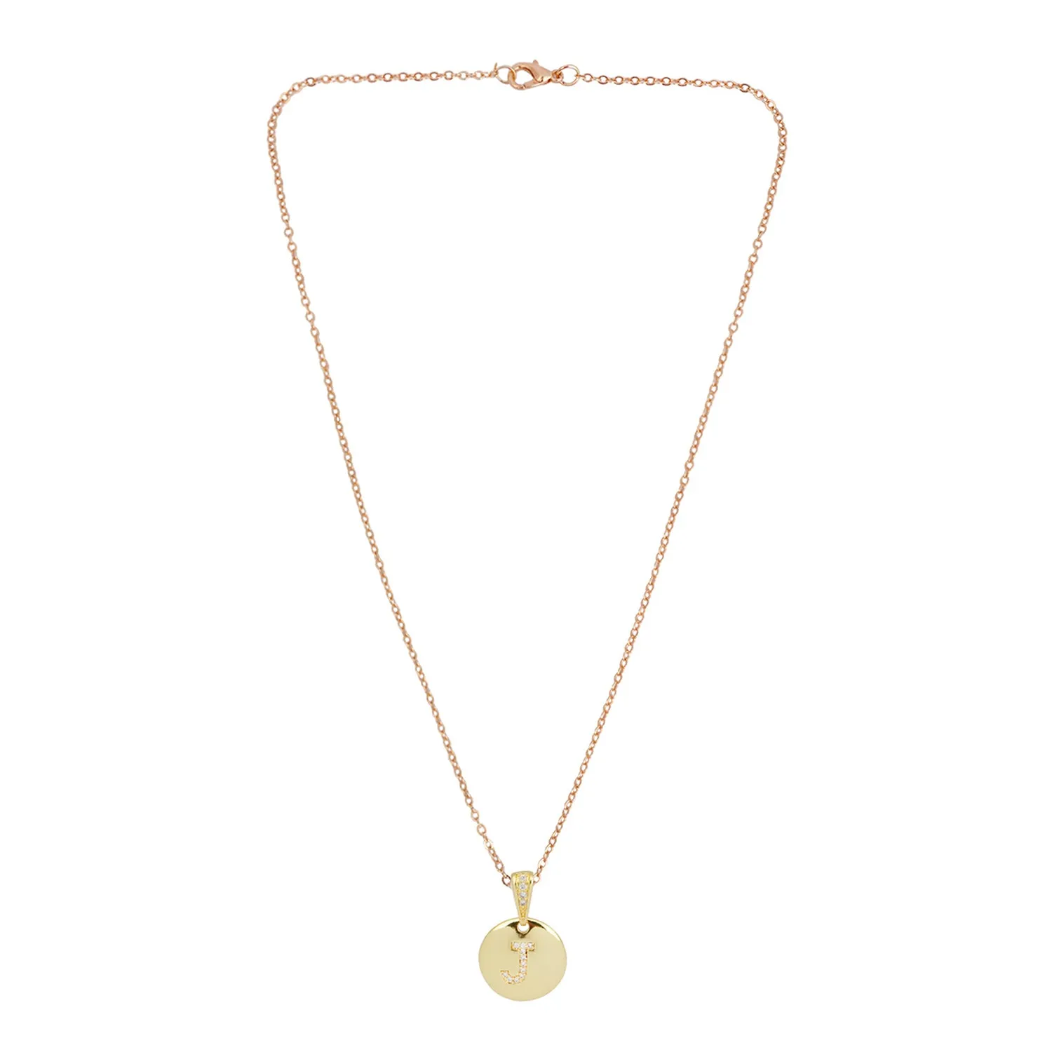 Crystal Studded Alphabet J Gold Coin Necklace