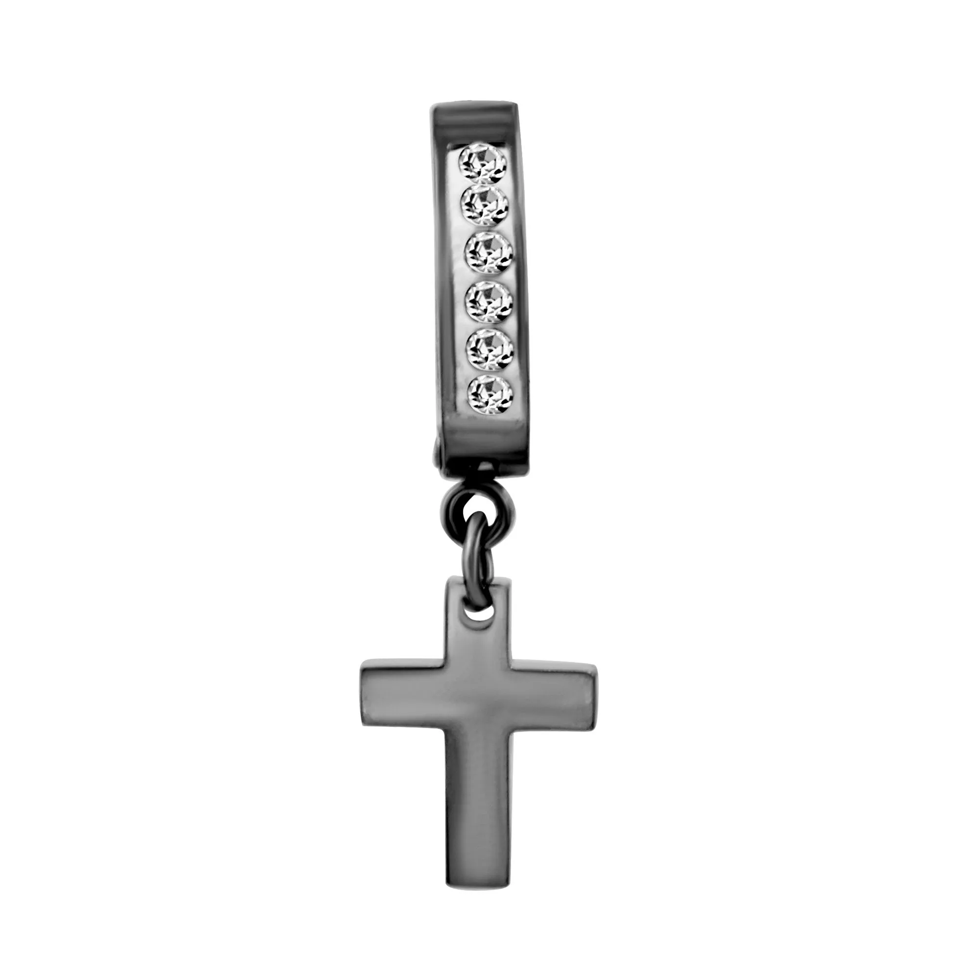 Cubic Zirconia Cross Pendant Huggie Hoops 14K Gold Plated Silver Black Earrings