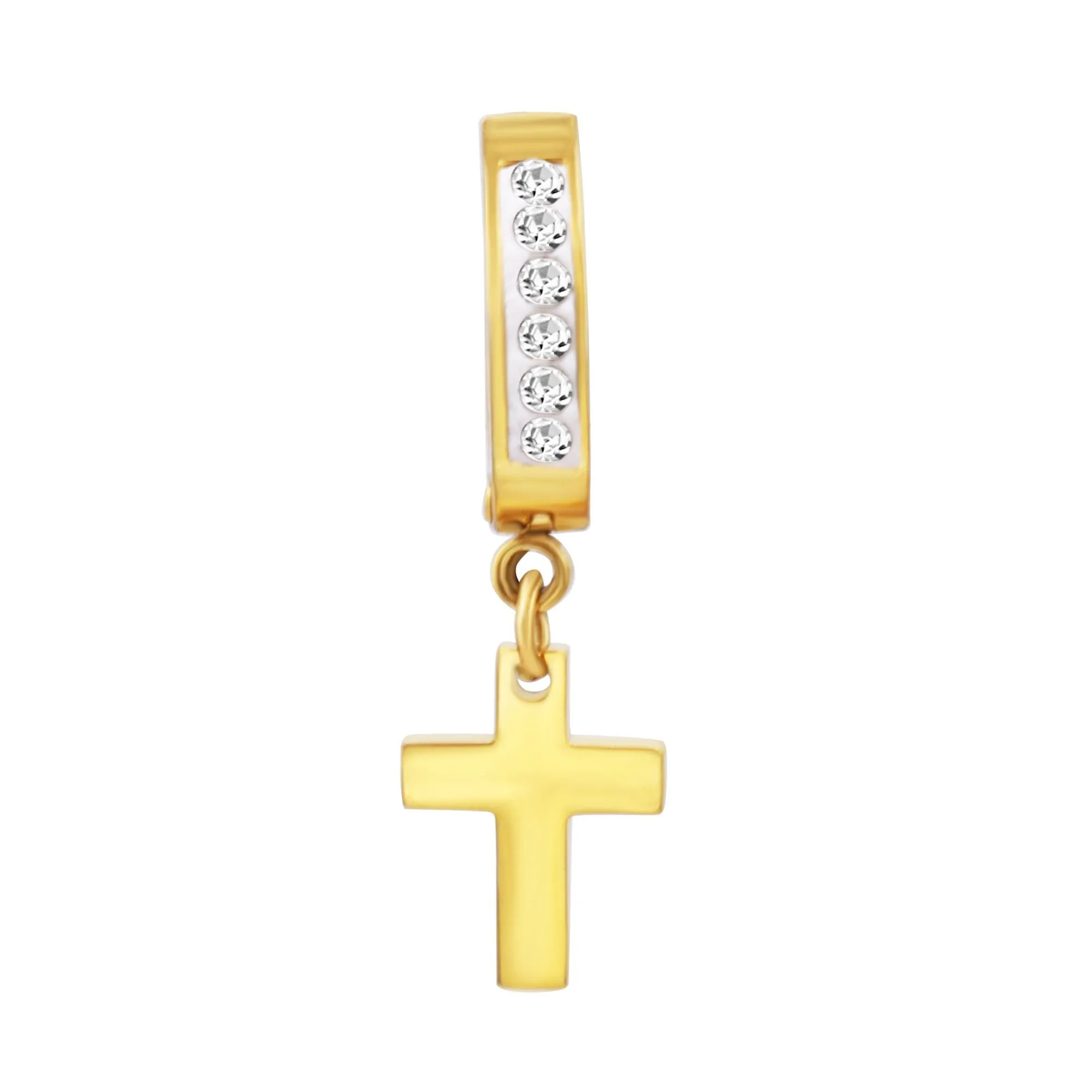 Cubic Zirconia Cross Pendant Huggie Hoops 14K Gold Plated Silver Black Earrings