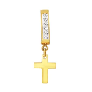 Cubic Zirconia Cross Pendant Huggie Hoops 14K Gold Plated Silver Black Earrings