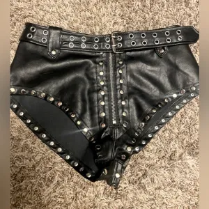 Current mood leather biker studded moto booty shorts