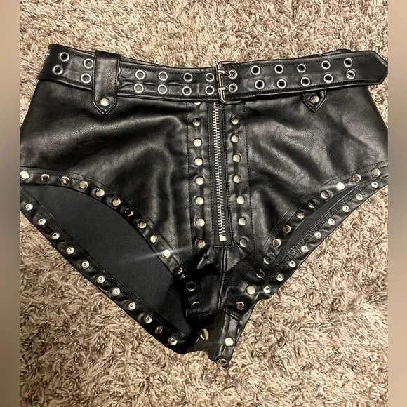 Current mood leather biker studded moto booty shorts
