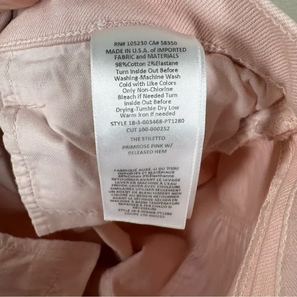CURRENT/ELLIOTT Stiletto Skinny Ankle Jeans Primrose Pink Released Raw Hem Sz 29