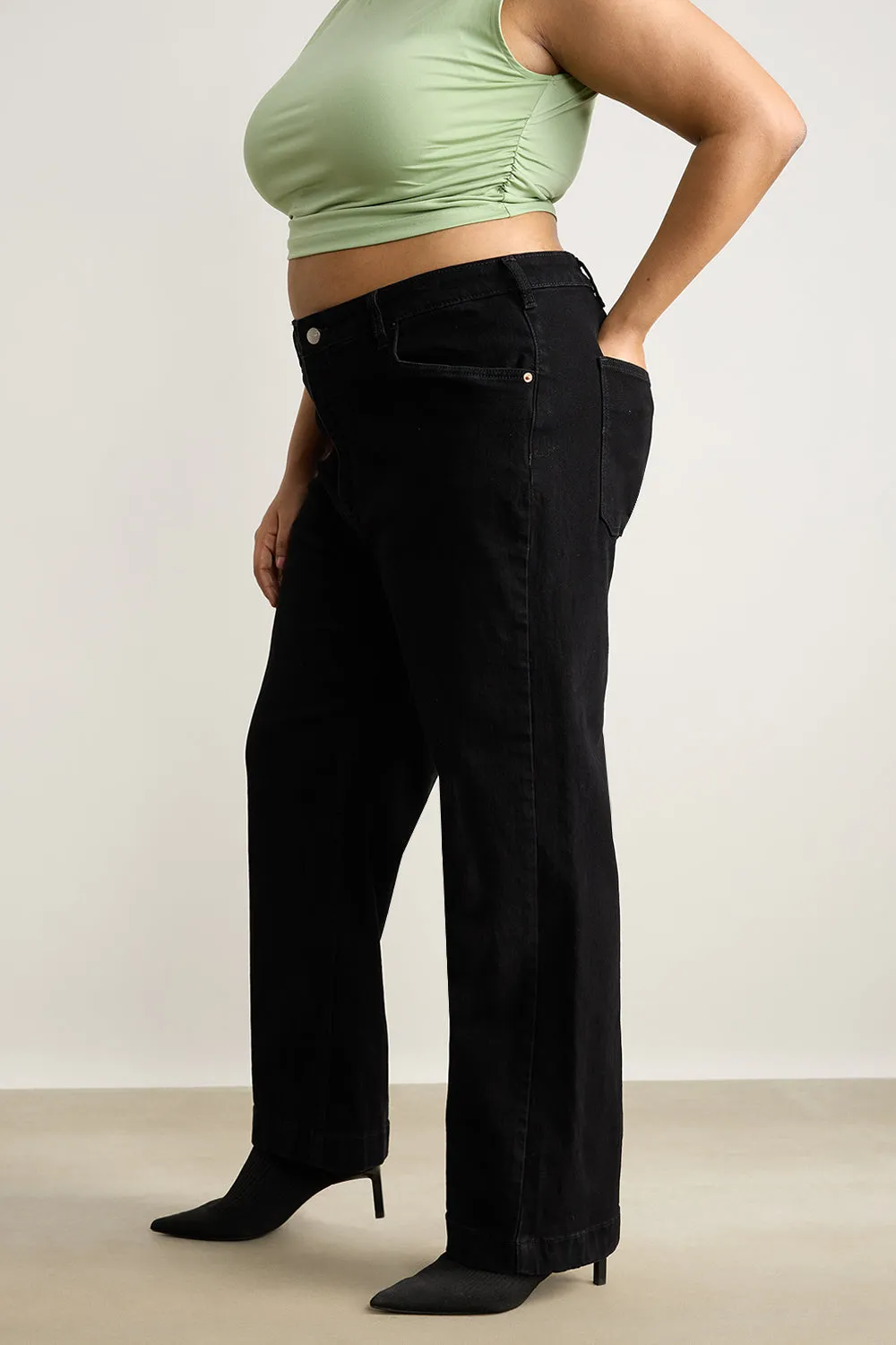 Curve Charcoal Charm High Waist Straight Jeans