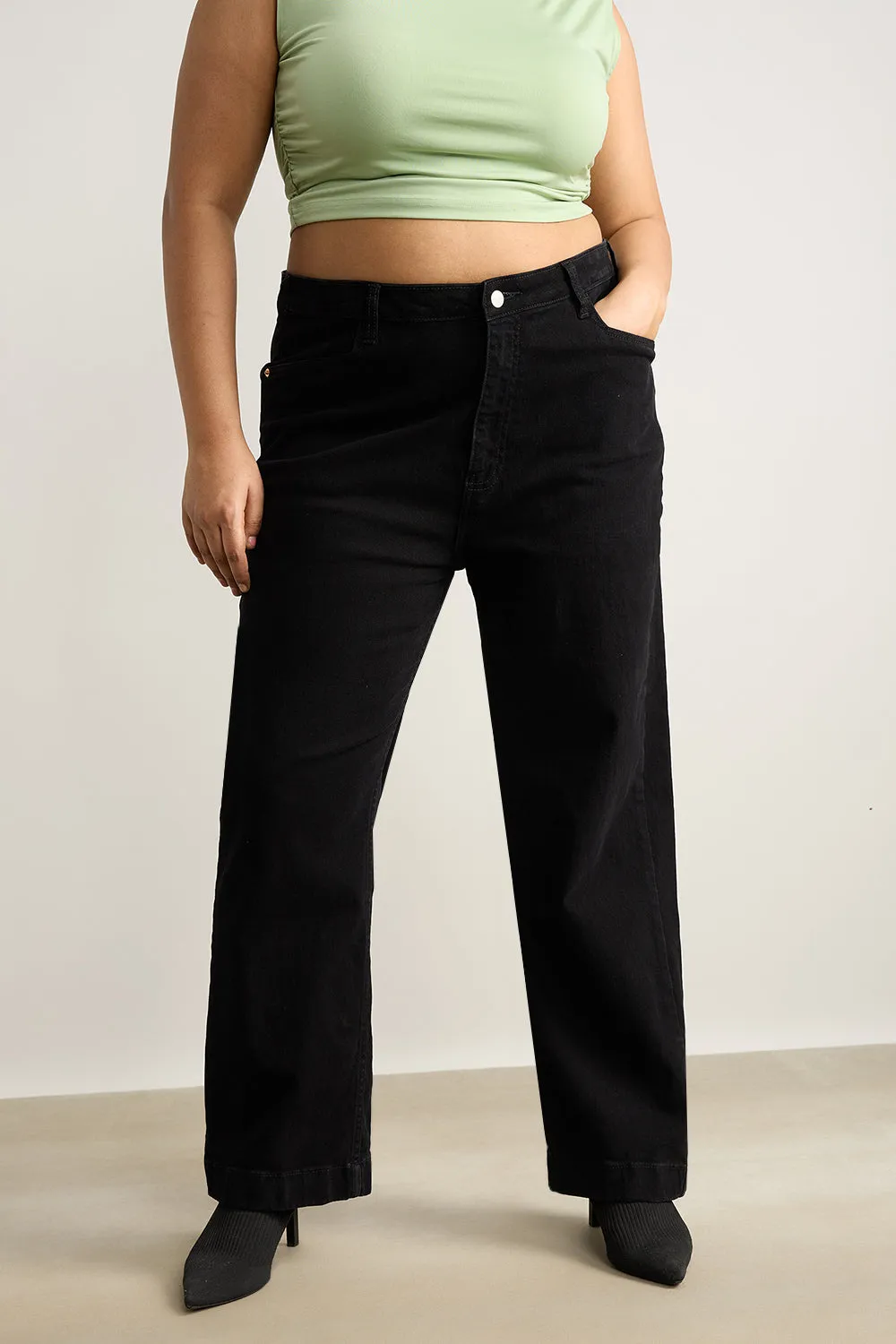 Curve Charcoal Charm High Waist Straight Jeans