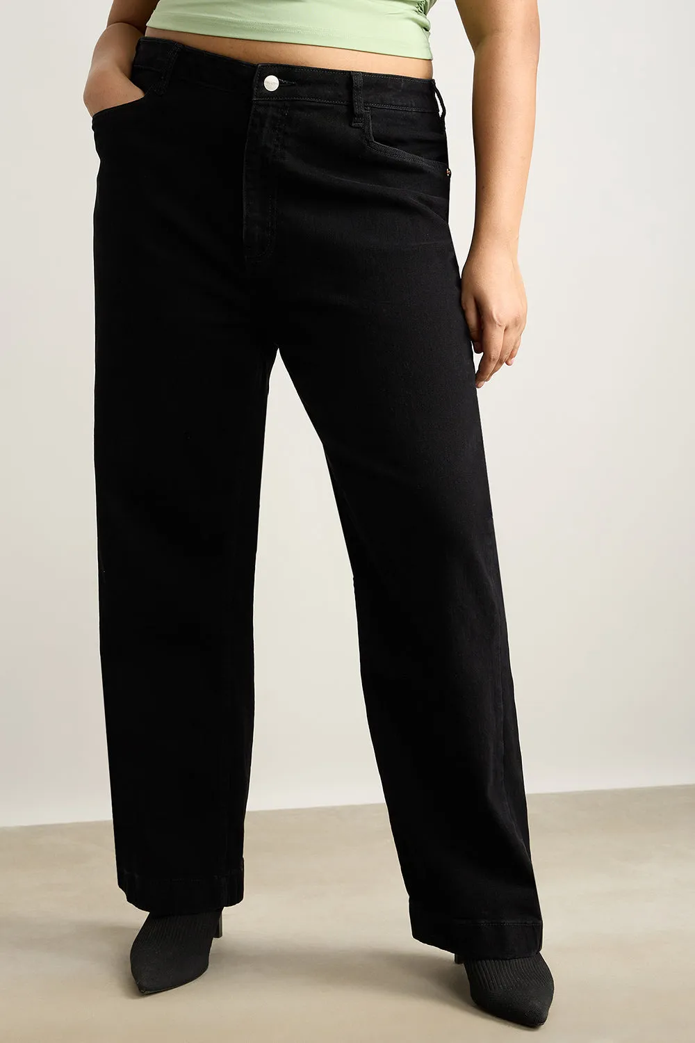 Curve Charcoal Charm High Waist Straight Jeans