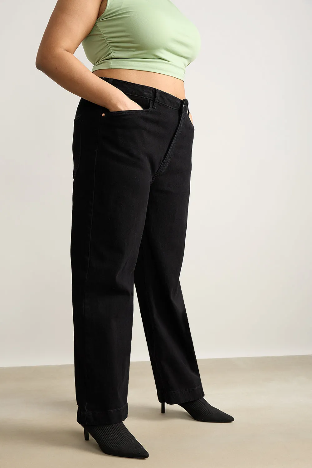 Curve Charcoal Charm High Waist Straight Jeans