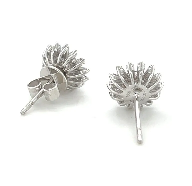 Diamond Baguette Sunflower Earrings in 18k White Gold, .64 Carats Total
