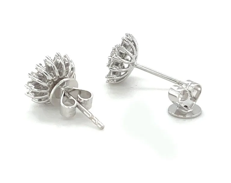 Diamond Baguette Sunflower Earrings in 18k White Gold, .64 Carats Total
