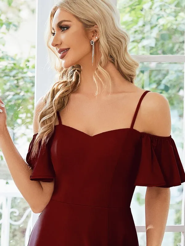 Diamond burgundy drop sleeve ball dress with split Express NZ wide