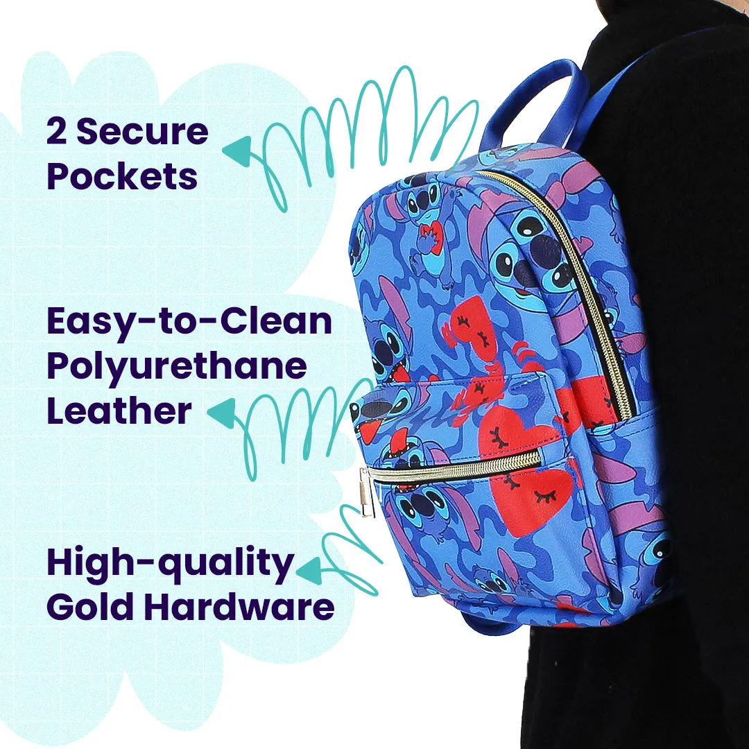 Disney Stitch with Hearts Mini PU Leather Backpack Purse