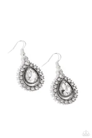 Divinely Duchess - White - Teardrop Gem Paparazzi Fishhook Earrings