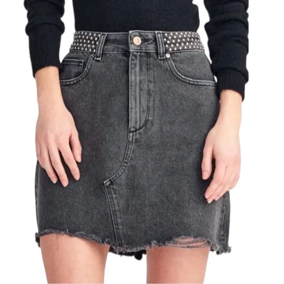 DL1961 Georgia Studded Mini Jean Skirt Faded Black Size 28