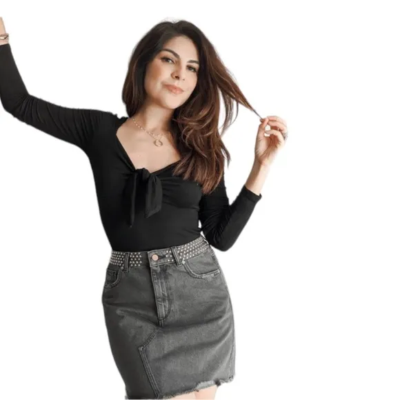 DL1961 Georgia Studded Mini Jean Skirt Faded Black Size 28