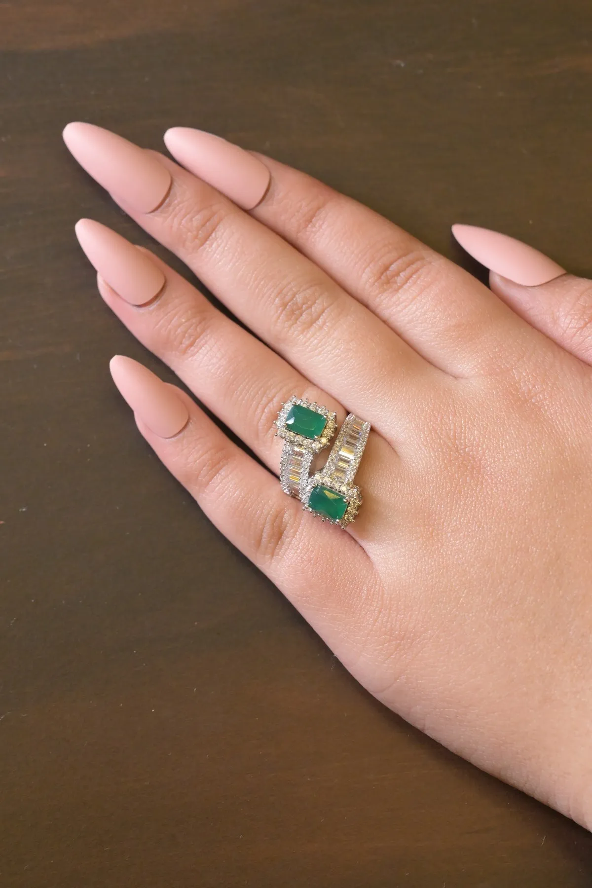 Double Stone Crisscross Band Ring