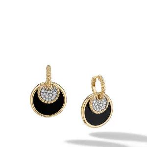 DY Elements Drop Earrings in 18K Yellow Gold with Pavé Diamonds & Black Onyx Reversible to Mother of Pearl