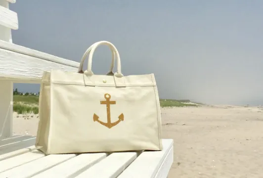 East West Bag: Natural with Gold Anchor
