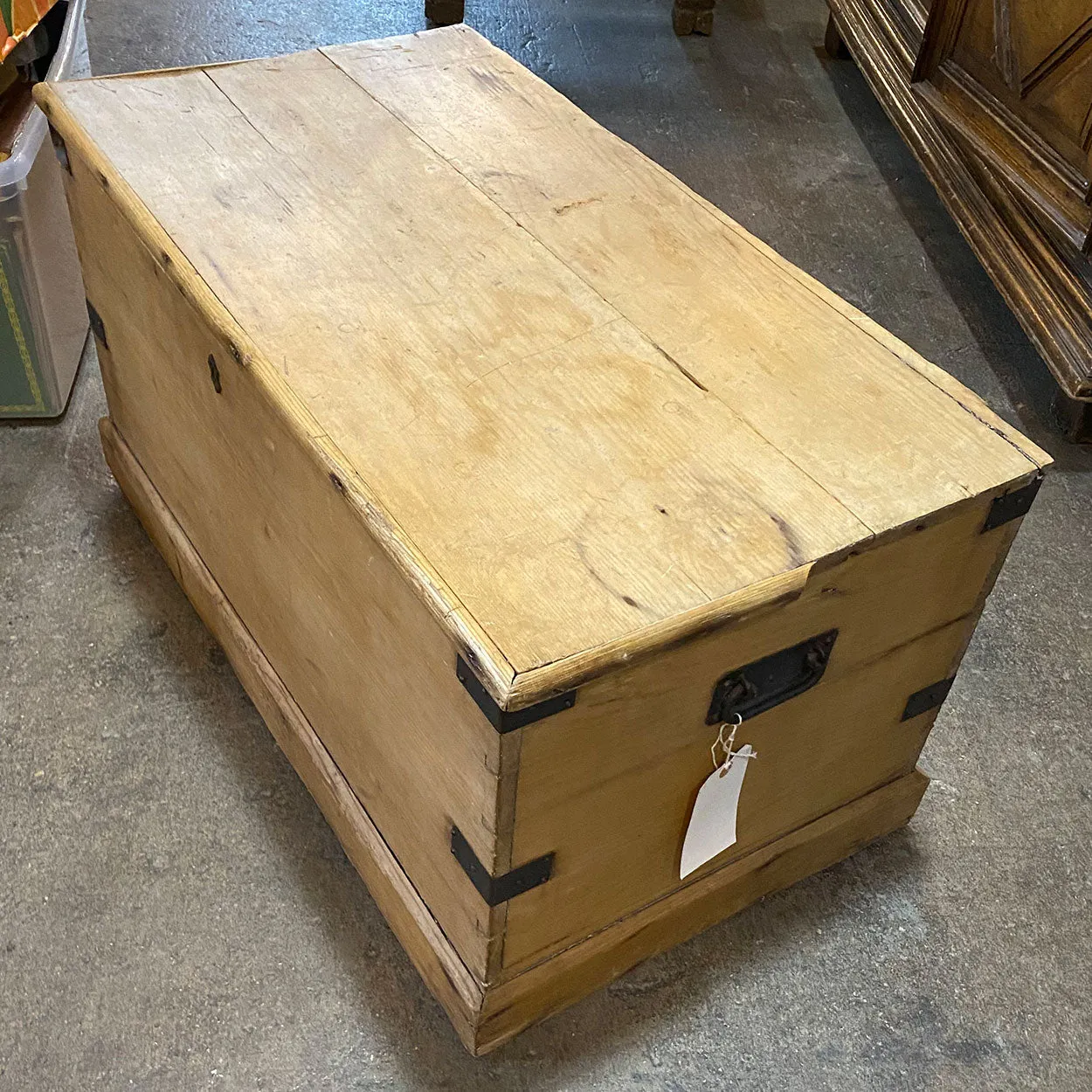 English Victorian Iron Mounted Pine Blanket Chest