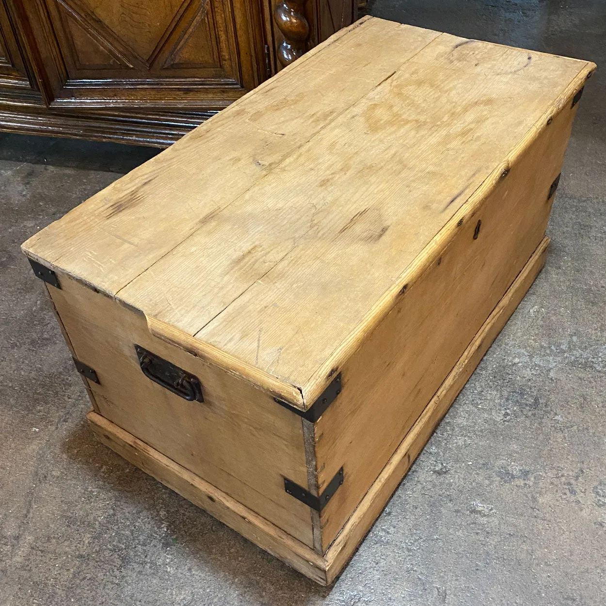 English Victorian Iron Mounted Pine Blanket Chest