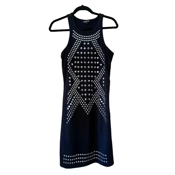 EXPRESS stretch knit studded embelished racer back tank dress L Date night