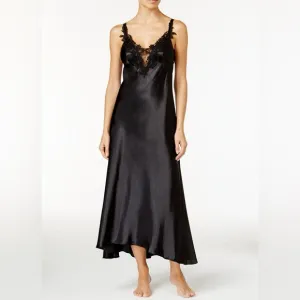 Flora by Flora Nikrooz Stella Satin Venise Trim Lingerie Nightgown (Black)