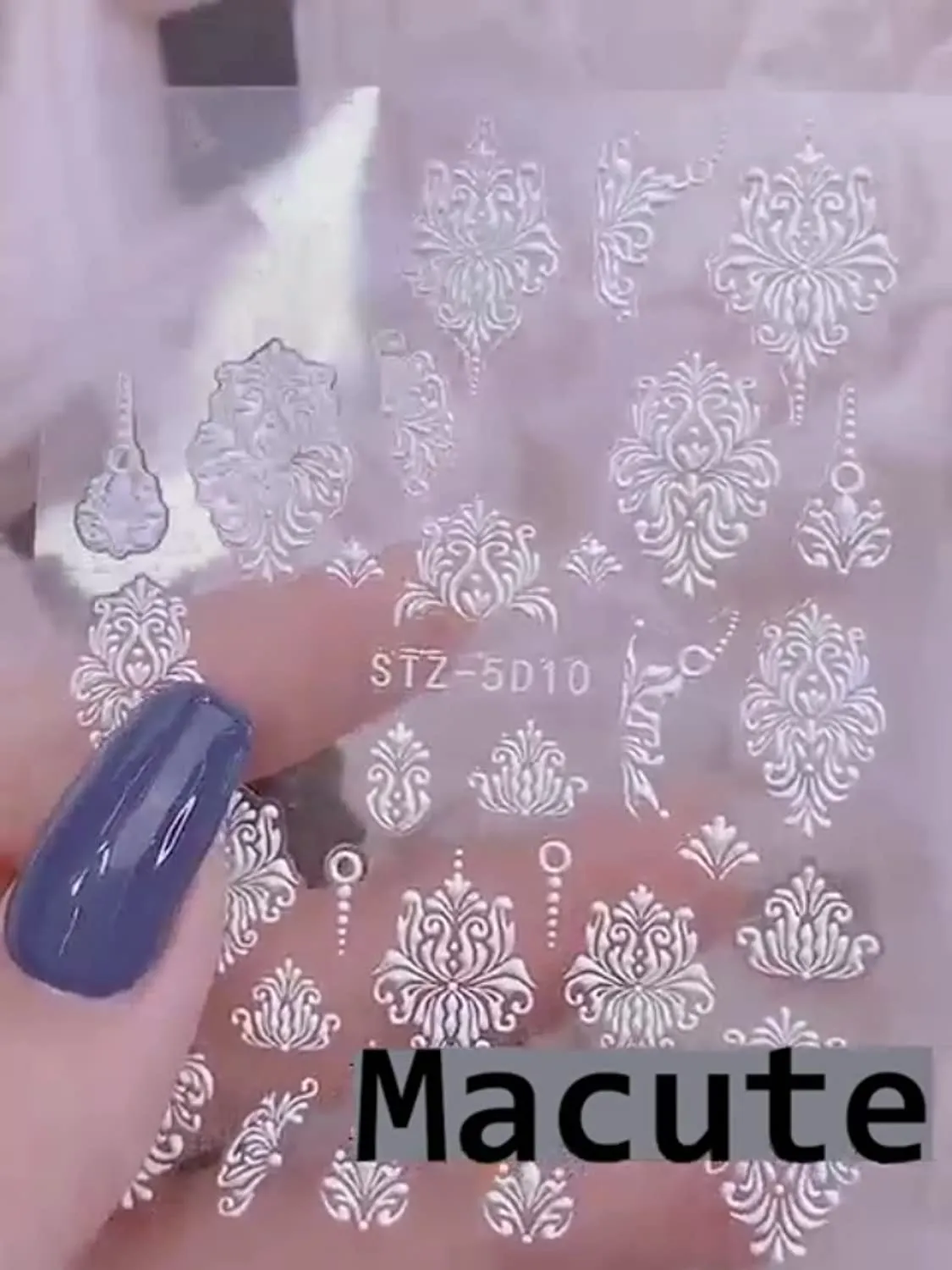 Flower Nail Art Stickers Decals, 8 Sheets 5D Engraved Flower Nail Decals White Wedding Nail Art Accessories French Tips Nail Designs Self Adhesive Lace Flower Carving Nail Stickers for Women Girls