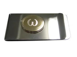 Gold Toned Etched Oval Greek Lowercase Letter Omega Pendant Money Clip