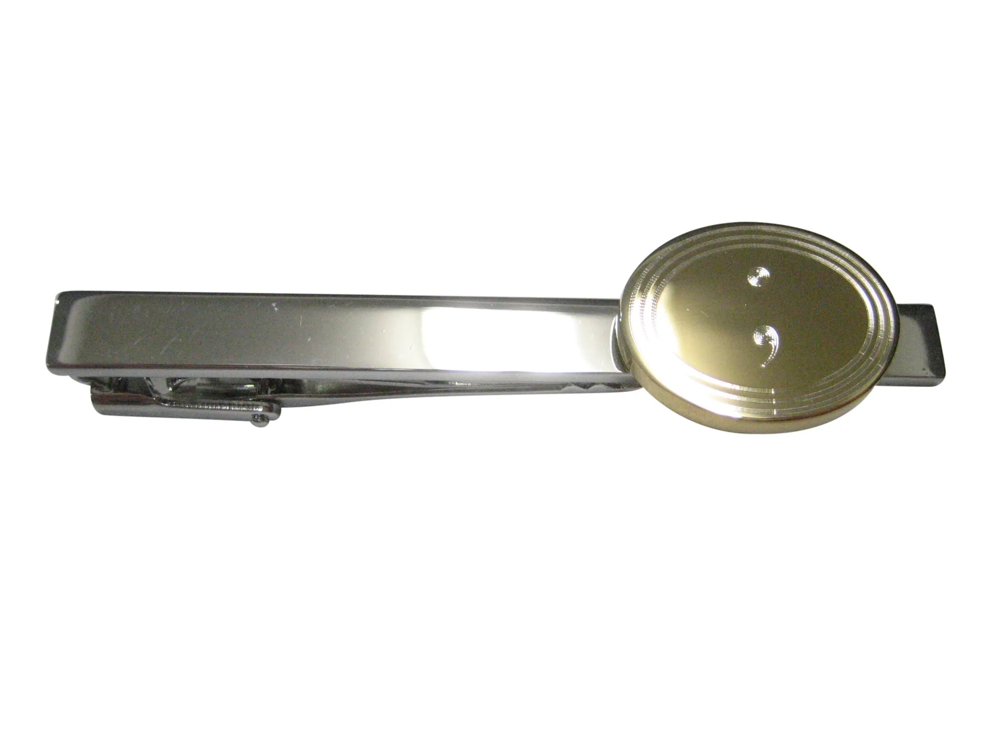 Gold Toned Etched Oval Semicolon Sign Pendant Tie Clip