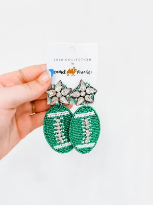 Green & White Football Earrings