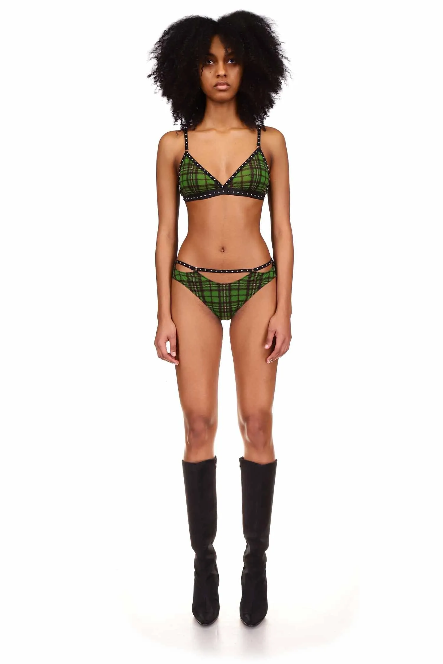 Green Tartan Studded Bra