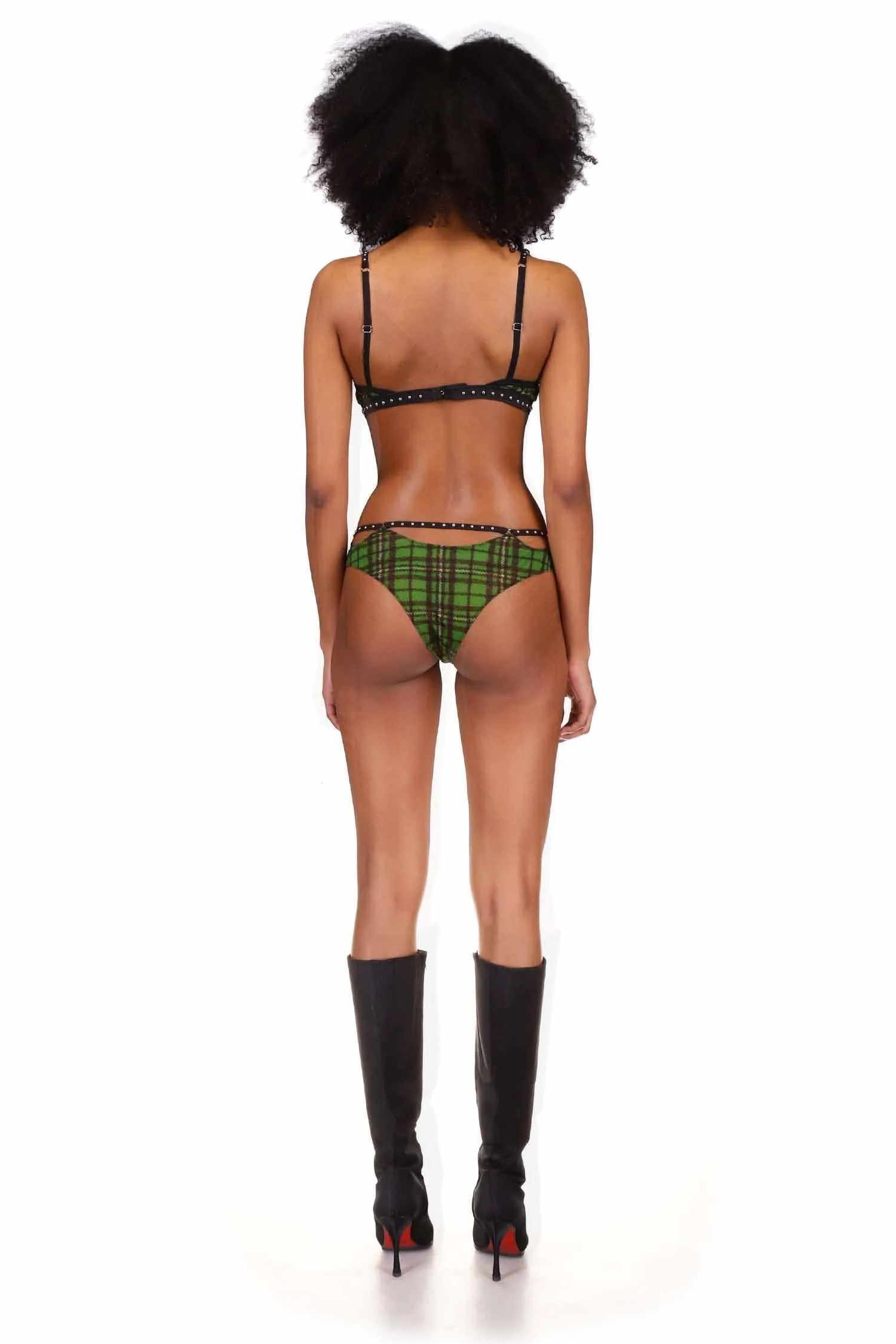 Green Tartan Studded Bra
