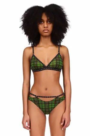 Green Tartan Studded Bra