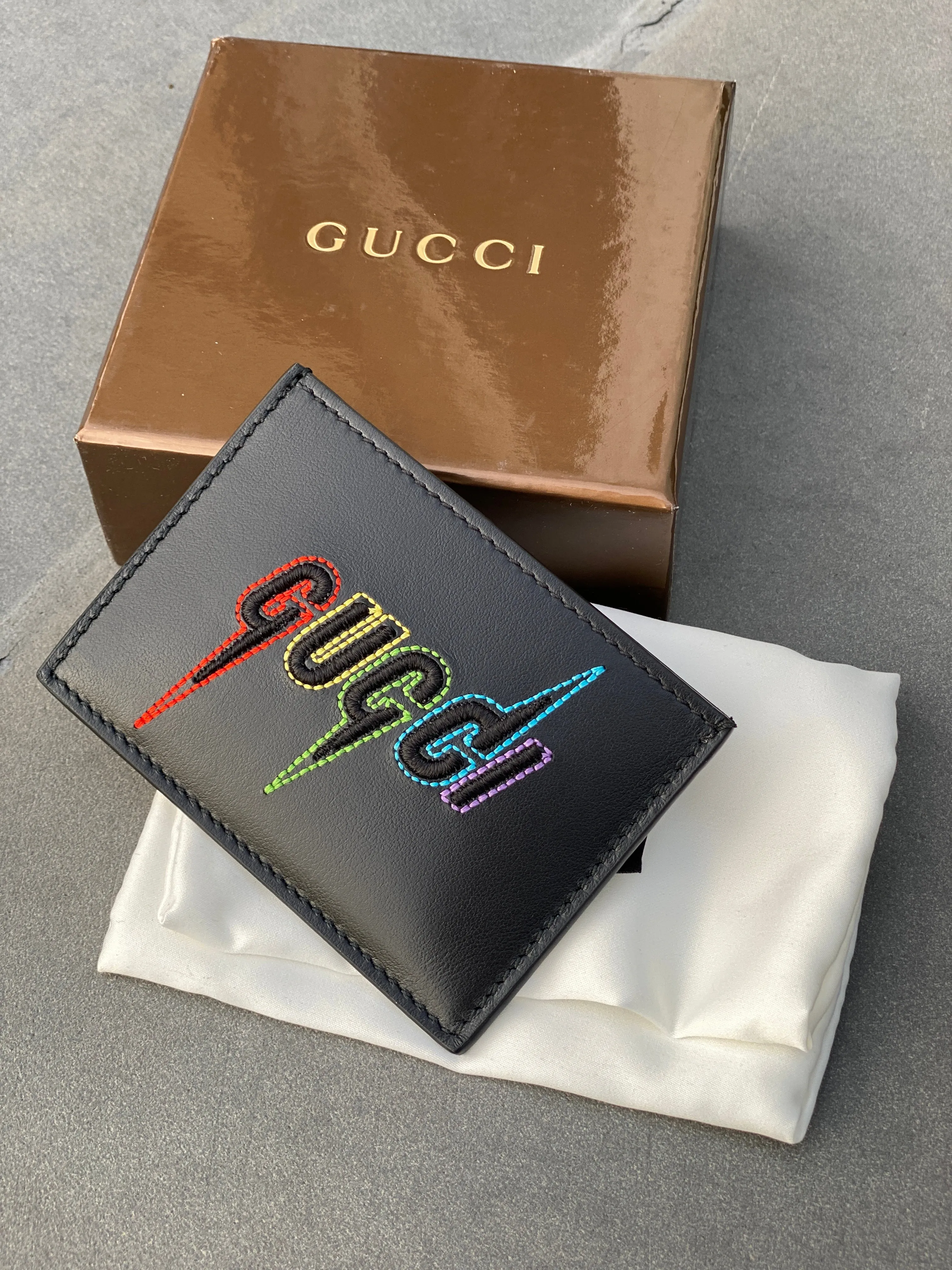 Gucci Blade Embroidered Card Case in Black