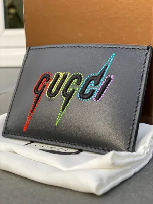 Gucci Blade Embroidered Card Case in Black