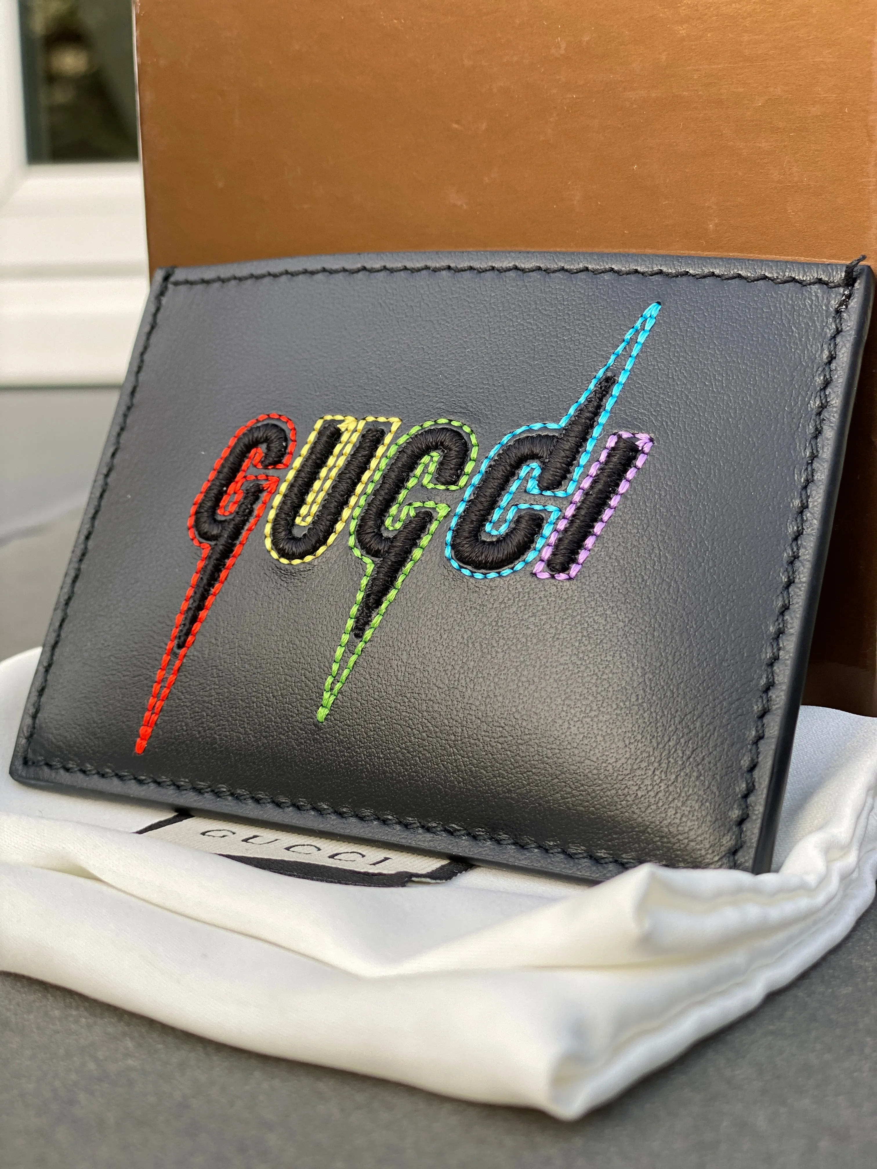 Gucci Blade Embroidered Card Case in Black