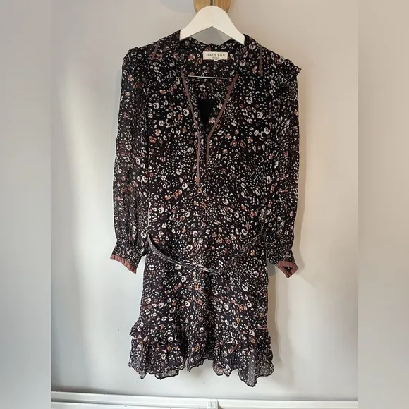 HALE BOB MIDI LEOPARD DRESS BLACK Size XS