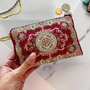 Handmade Fabric Pouch Boho Coin Purse in Red | Zipper Organizer Wallet | Handmade in Turkey | 4" x 5"