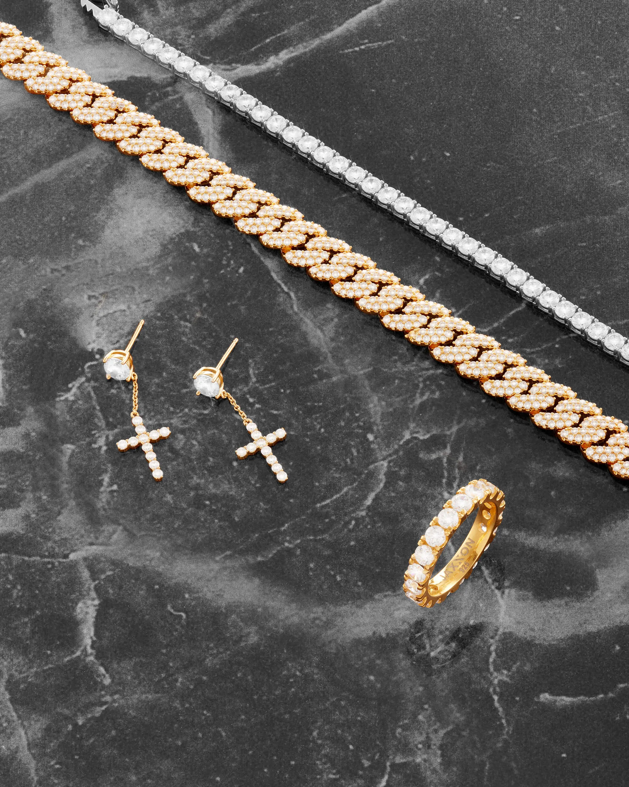 Hanging Cross Stud Earring - Gold